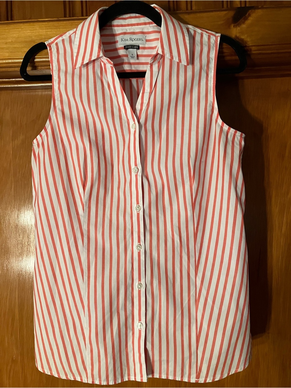 Kim Rogers Red and White Striped Sleeveless Button-Down Shirt